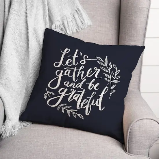 18" Gather & Grateful Throw Pillow Navy {3}