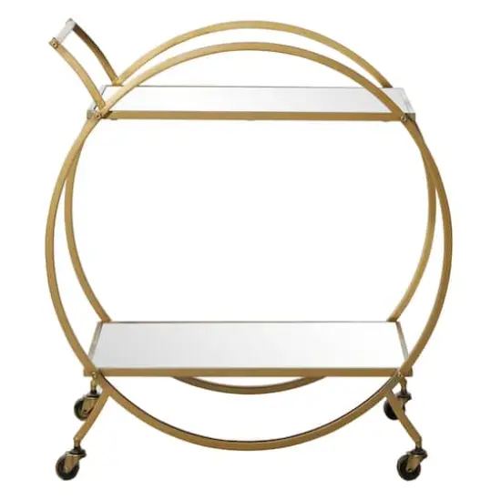 Gold Iron & Mirror Contemporary Bar Cart {1}