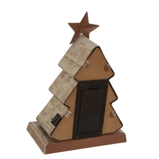 Glitzhome&reg; 8" Marquee LED Christmas Tree & Star Wooden & Metal Stocking Holder Set {6}