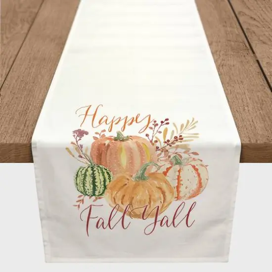 90" Watercolor Pumpkin Polyester Twill Table Runner {4}