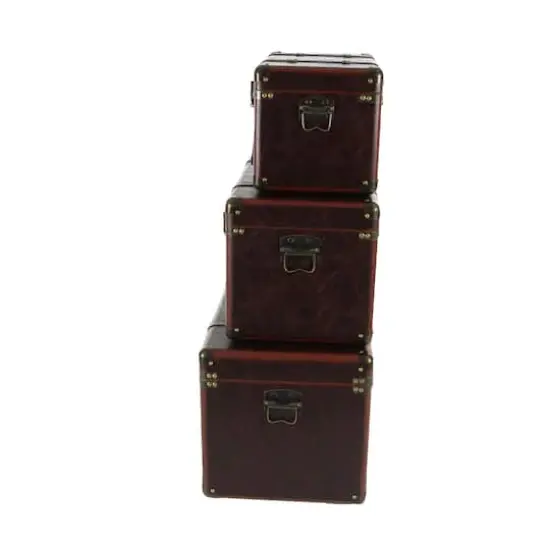 Set of 3" Brown Leather Traditional Trunk, 19", 24", 27" {4}