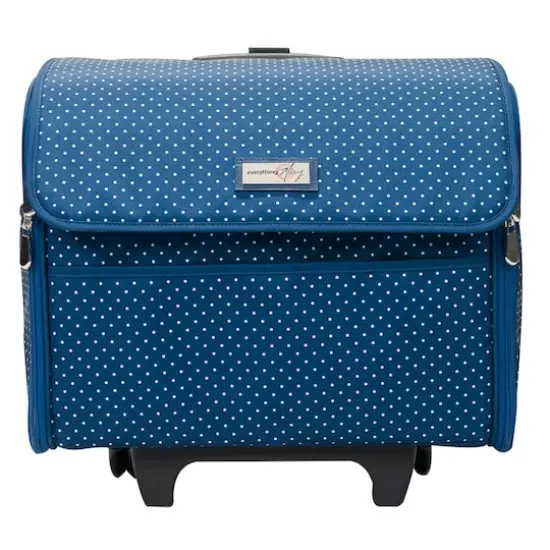 Everything Mary Collapsible Blue Pin Dot Rolling Sewing Machine Tote {5}