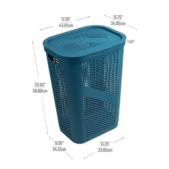 Mind Reader 17" x 24" Slim Plastic Laundry Hamper Blue {4}