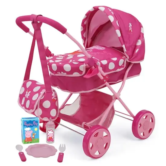 509 Crew Peppa Pig&trade; Pink and White Dots Baby Classic Doll Pram Set {1}