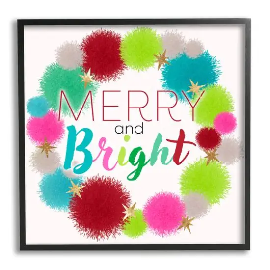 Stupell Industries Merry & Bright Fun Wreath Framed Giclee Art Black {1}