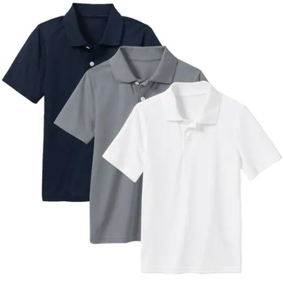 Galaxy by Harvic Boys Moisture Wicking Short Sleeve Polos 3 Pack Navy/Gray/White {1}