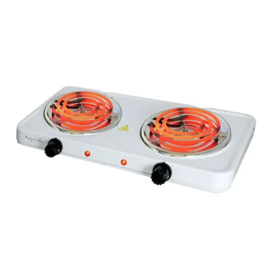 MegaChef White Electric Portable Lightweight Dual Coil Burner Cooktop Buffet Range {3}