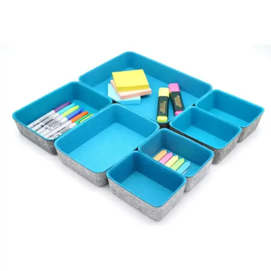 Welaxy Felt 7 Piece Drawer Organizer Tray Set Turquoise {1}