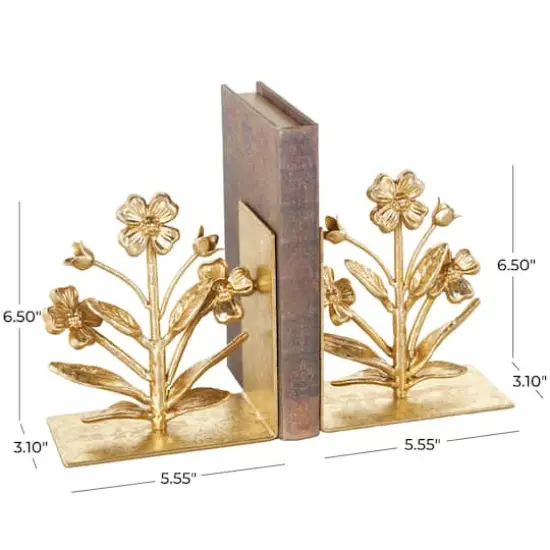 6.5" Gold Shimmer Metal Floral Bookends, 2ct. {8}