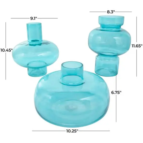 Blue Glass Rounded Vase Set {10}