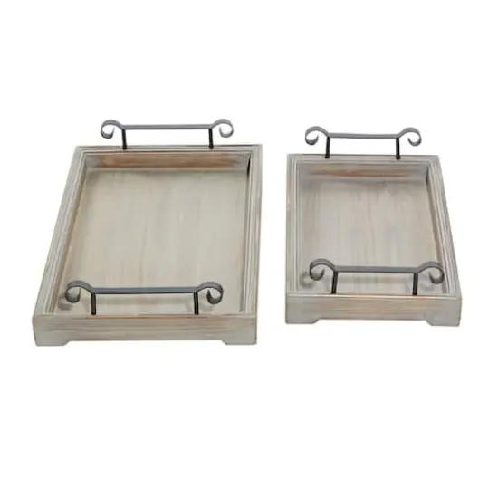Beige Wood Vintage Tray Set {4}