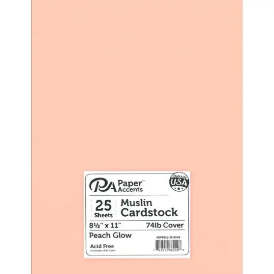 PA Paper&trade; Accents Muslin 8.5" x 11" 74lb. Cardstock, 25 Sheets Peach Glow {1}