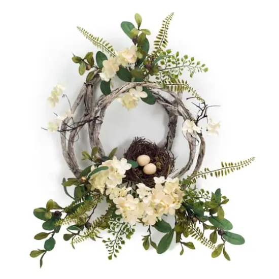 20" Hydrangea & Bird Nest Wreaths {1}
