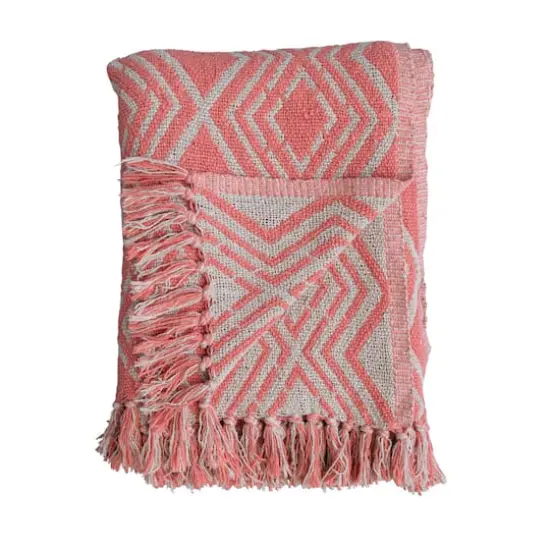 Hello Honey&reg; Pink Geometric Design & Fringe Recycled Cotton Blend Throw Blanket {6}