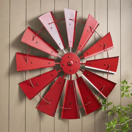 Glitzhome&reg; 28.5" Red Metal Wind Spinner Wall D&eacute;cor {5}