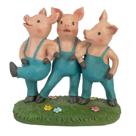 8" Three Pigs Dancing in Blue Overalls Garden Statue {1}