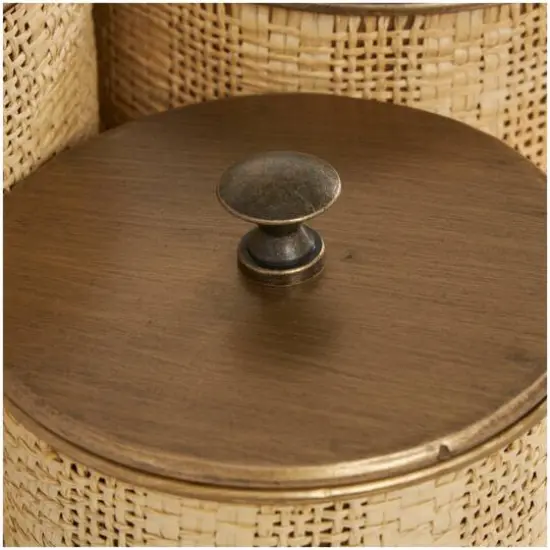 Beige & Gold Woven Paper Decorative Jar Set {8}