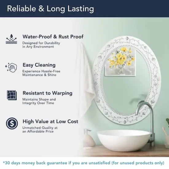 Head West Frosted Etched Tile Framed Oval Wall Vanity Mirror - 23" x 29" {5}