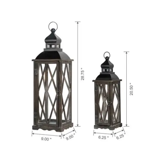 Modern Farmhouse Wooden Lantern Set, 28.5" & 20.5" {9}