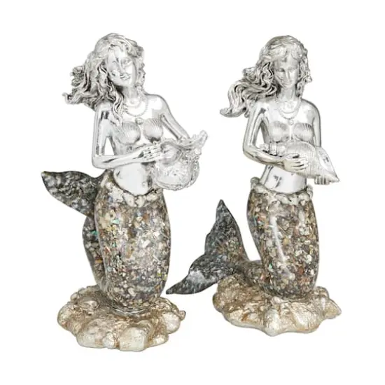 Set of 2 Silver Polystone Coastal Sculptures, 11" x 4" x 6" {1}