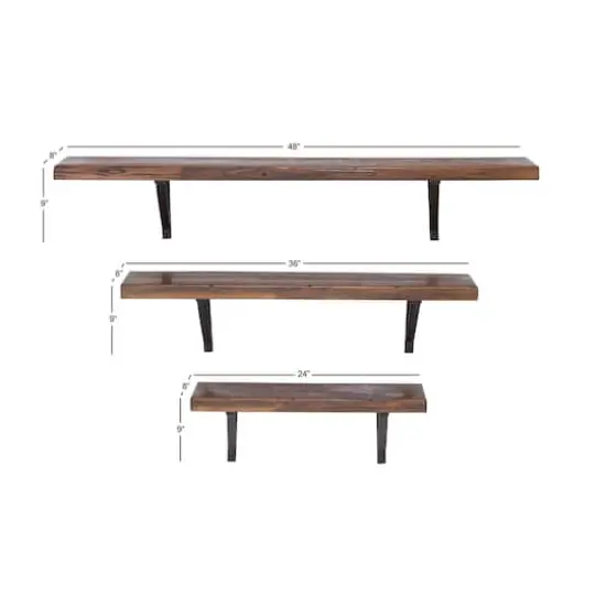 Brown Wood Industrial Wall Shelf Set {8}