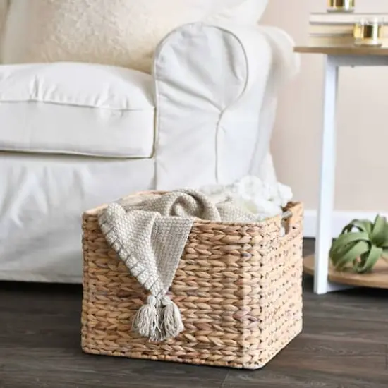 Household Essentials 11" Square Hyacinth Wicker Basket White {2}