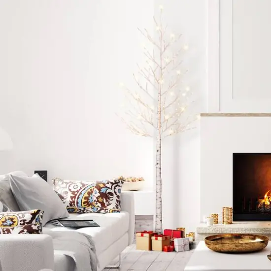 8ft. Pre-Lit White Artificial Twig Christmas Tree, Clear Lights {3}