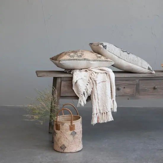 Hello Honey® Natural & Brown Grid Pattern Throw Blanket with Fringe {4}