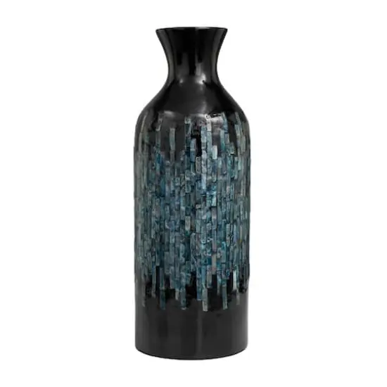 20" Black Capiz Shell Handmade Vase with Blue Ombre Design {3}