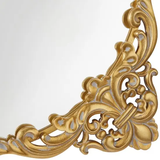Gold Metal Carved Acanthus Floral Wall Mirror with Distressed Details 30" x 2" x 30" {4}