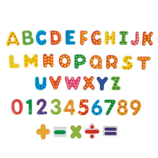 Toy Time Math & Alphabet Wooden Refrigerator Magnets Set {7}