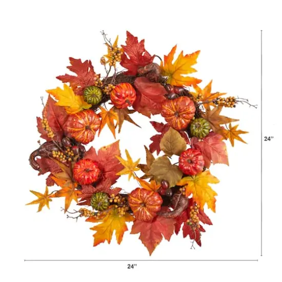 24" Pumpkin & Berries Artificial Fall Wreath {3}