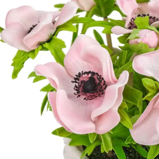 10" Anemone Flower Bouquet In White Basket Pink {5}