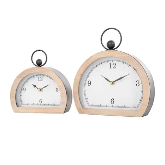White Wooden Semicircle Clock Set with Brown Wooden Frame & Ring Handle {1}