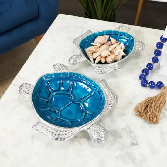 Blue Aluminum Metal Turtle Enameled Decorative Bowls, 2ct. {12}