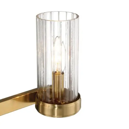 Hello Honey&reg; Izzy Brushed Gold Metal & Clear Ribbed Glass 3-Light Vanity Light {7}