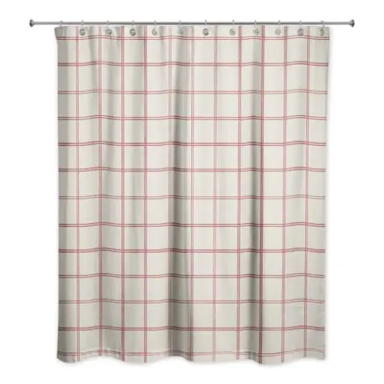 Cream and Red Check Shower Curtain {1}