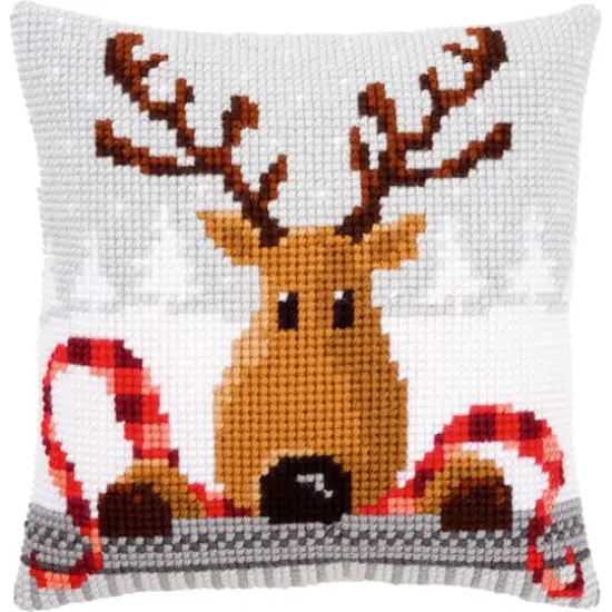 Vervaco Reindeer with a Red Scarf Needlepoint Cushion Top Kit {1}