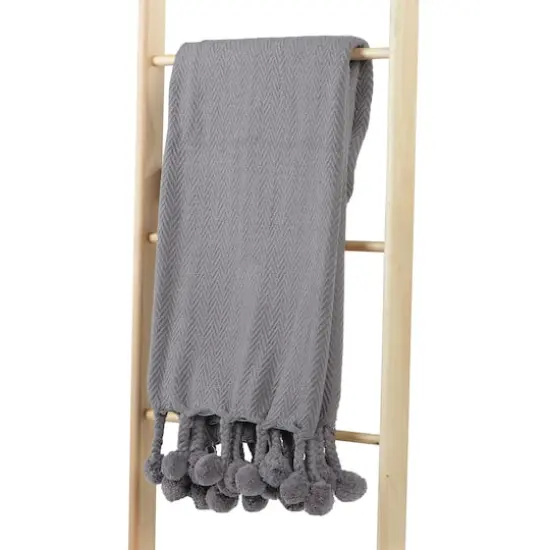 Hello Honey&reg; Woven Cotton Pom Pom Throw Gray {8}