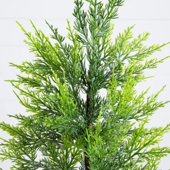 32in. Pre-Lit Artificial Lightly Snowed Cypress Christmas Tree with 30 Warm White LED Lights in Decorative Weaved Basket {6}