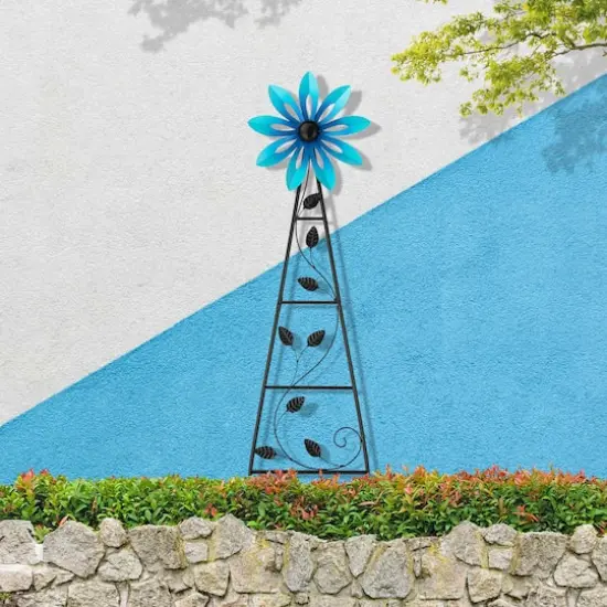 Glitzhome® 44" Metal Flower Wind Spinner Garden Stake Blue {5}