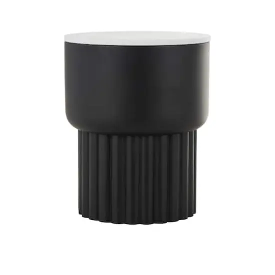 18.75" Black Metal Ribbed Side End Accent Table with White Marble Tabletop {3}