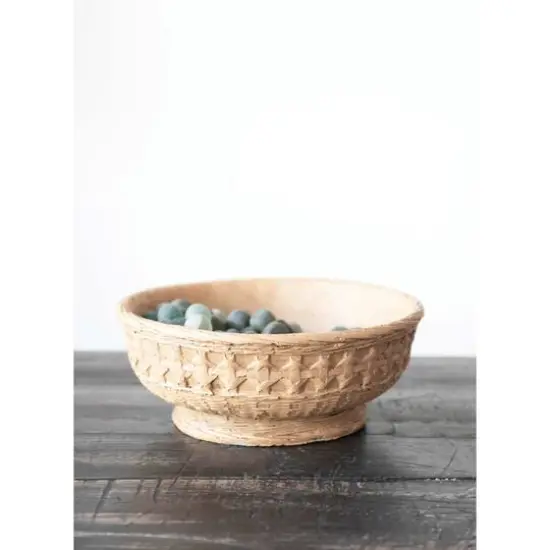 4" Decorative Debossed Cement Bowl Planter with Woven Design {4}