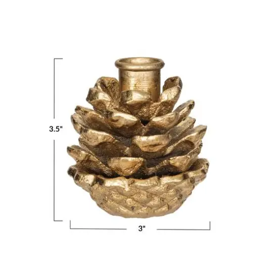 Hello Honey&reg; 3.5" Anique Gold Finish Metal Pinecone Shaped Taper Candle Holder {5}