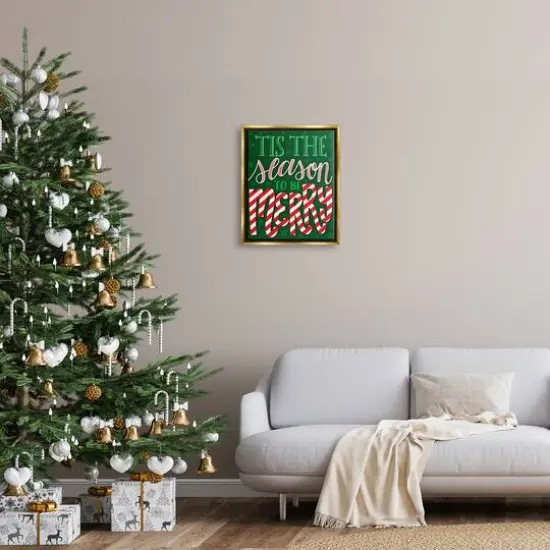Stupell Industries Tis The Season To Be Merry Patterned Framed Floater Canvas Wall Art Gold {3}