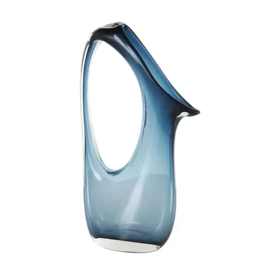 Blue Abstract Glass Vase with Cutout Handle & Elongated Opening Ombre Blue {4}