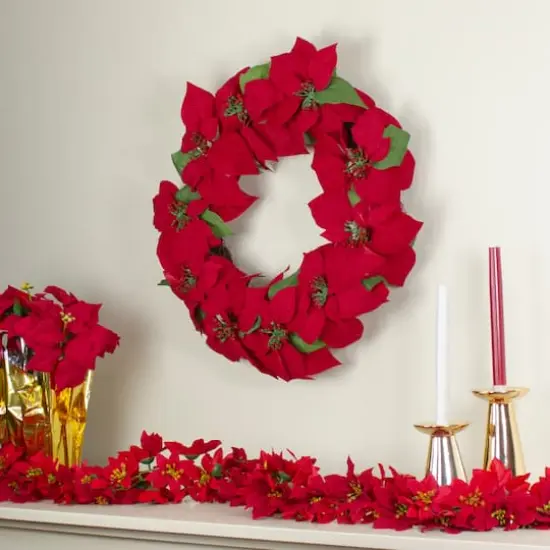 24" Red Poinsettia Flower Wreath {5}