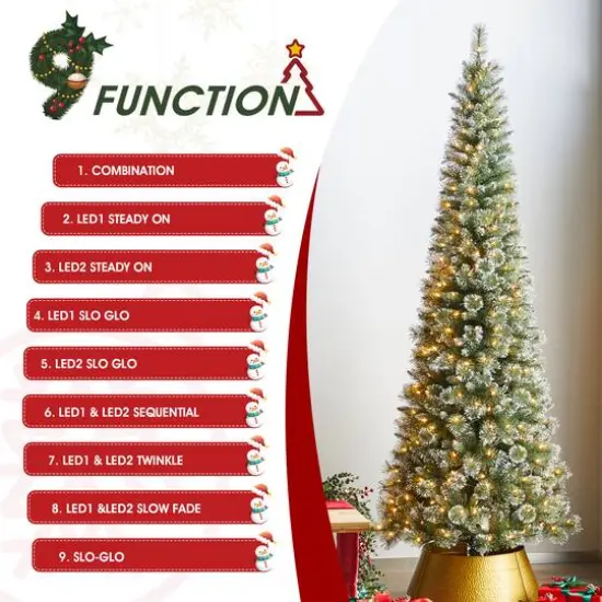 Glitzhome&reg; 9ft Pre-Lit Frosted Cashmere Pencil Pine Artificial Christmas Tree, Multicolor LED Lights {8}