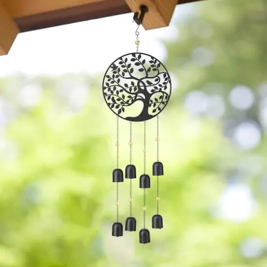 Glitzhome&reg; Matte Black Metal Tree of Life Windchime with Bells {5}