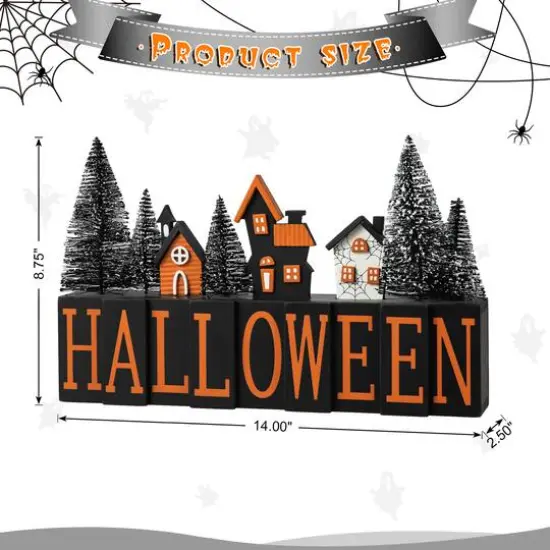 Glitzhome&reg; 14" Halloween Wood Haunted House Table Sign {9}